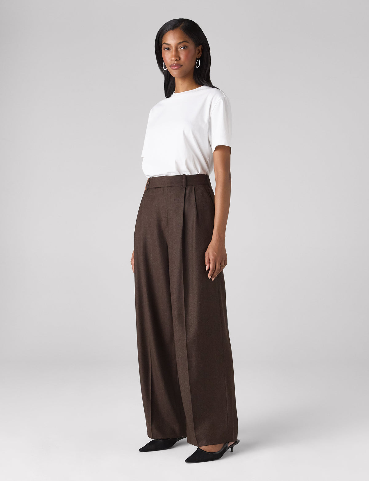 Rampling Trouser: Wool, Dark Brown Herringbone