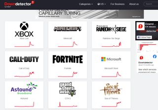 Down Detector screenshot showing popular Xbox games with outages