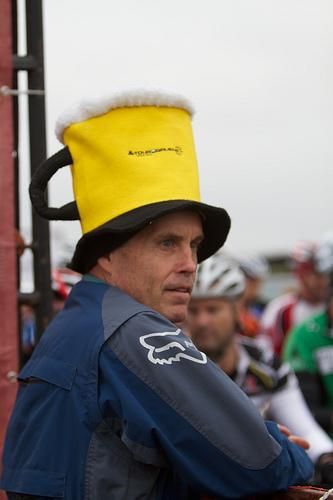 This spectator gets into the spirit of mountain bike racing.