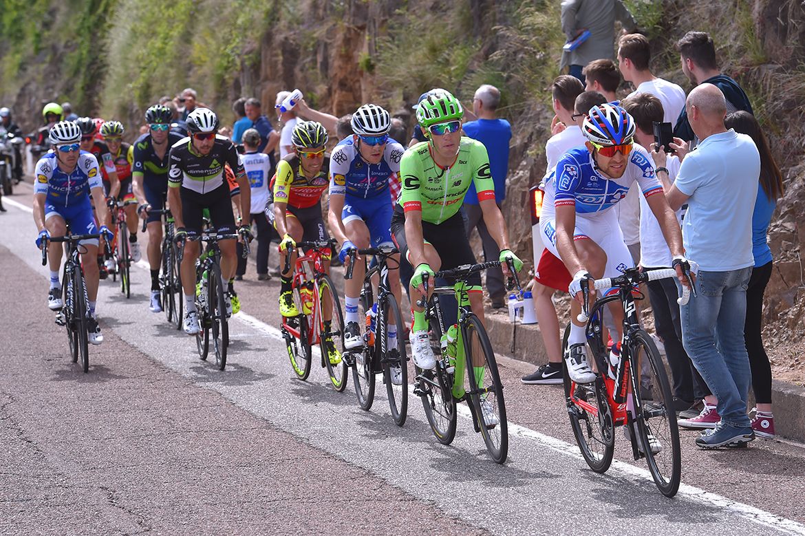 Jeremy Roy sets the pace in the breakaway group on stage 17 of the Giro d'Italia.
