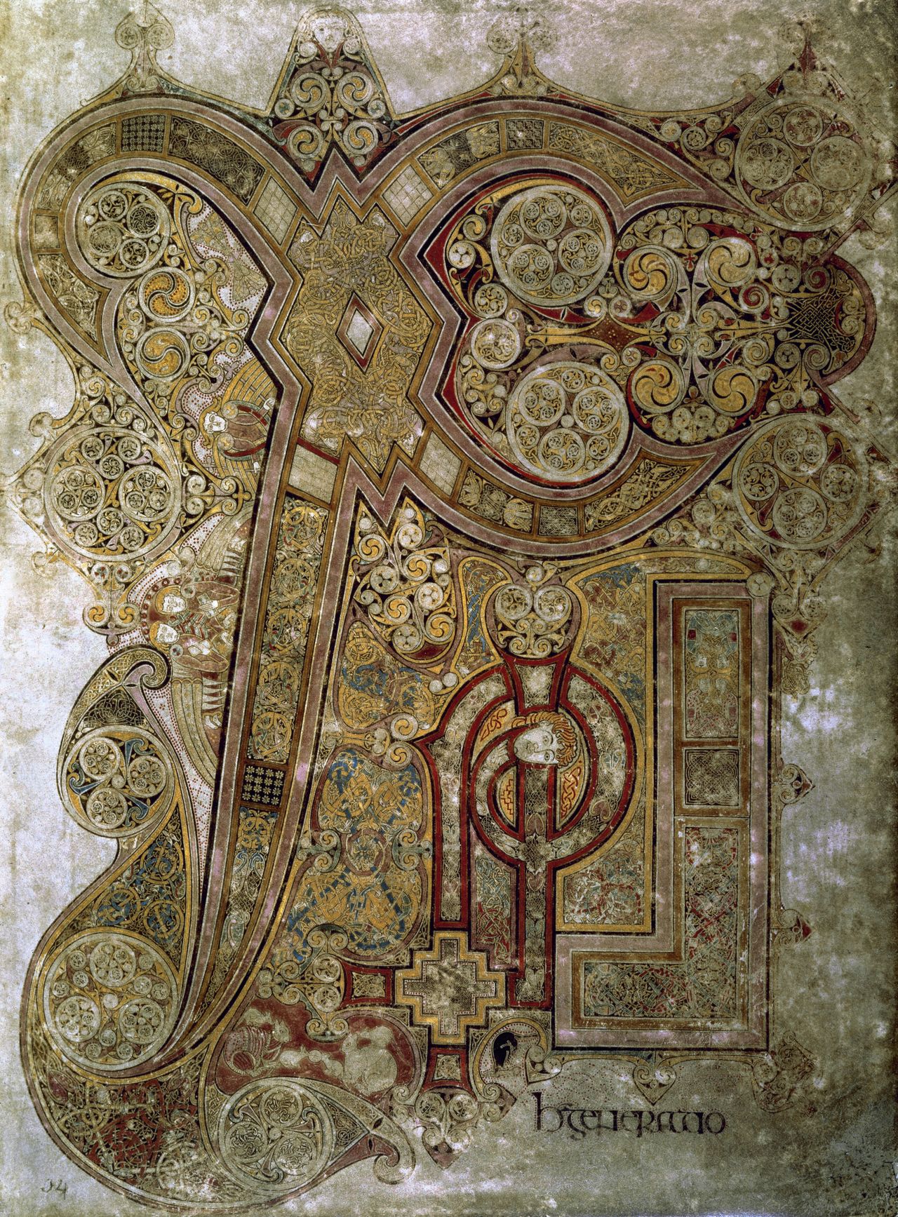 Chi Rho page from The Book of Kells, about 800, 13in by 12in, Trinity College, Dublin. Photograph from Getty Images.