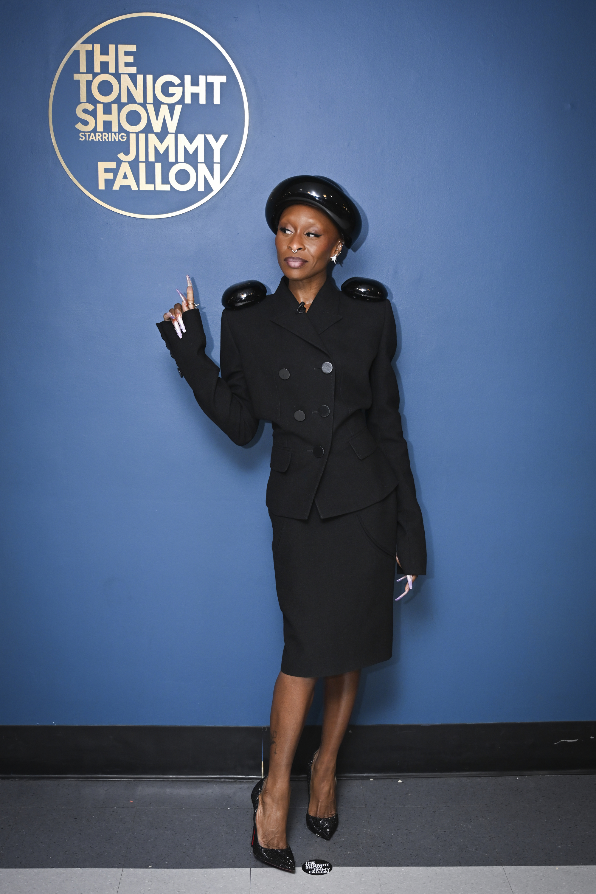 Cynthia Erivo wore all-black Schiaparelli Spring 2026 at the Tonight Show