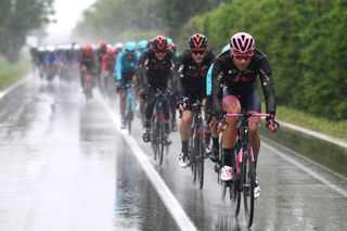 SESTOLA ITALY MAY 11 Filippo Ganna of Italy and Team INEOS Grenadiers Pink Leader Jersey during the 104th Giro dItalia 2021 Stage 4 a 187km stage from Piacenza to Sestola 1020m Rain girodiitalia Giro UCIworldtour on May 11 2021 in Sestola Italy Photo by Tim de WaeleGetty Images