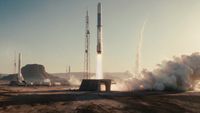 Artist's illustration of Cowboy Space's newly announced Big Iron rocket lifting off.