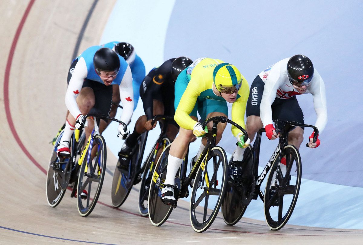 Australia's Matt Glaetzer riding to gold in the Keirin