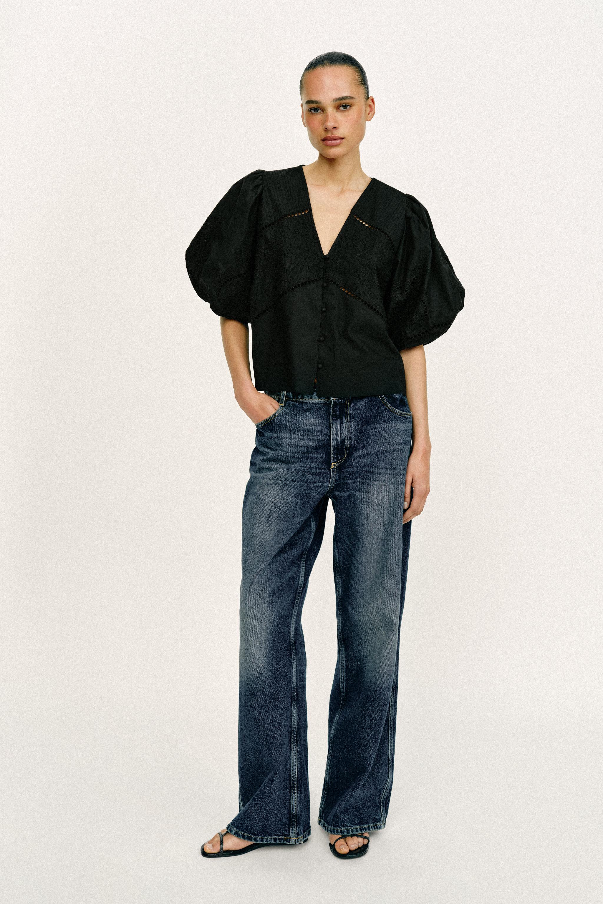 Puff Sleeve Poplin Top