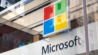 Microsoft logo on New York store buiding.