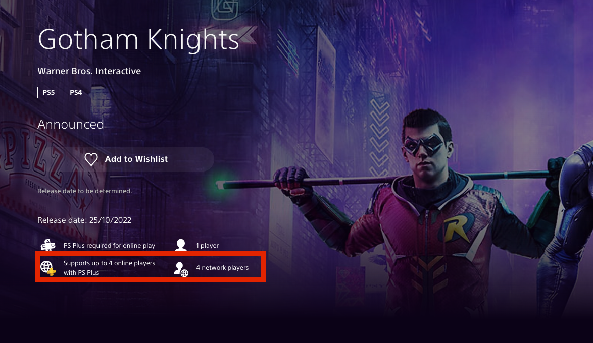 La lista de PlayStation Store de Gotham Knights dice que es compatible con ‘Cuatro jugadores en red’