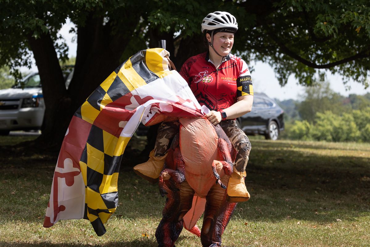Fans and dinosaurs lined the course showing off their pride in the host State of Maryland.