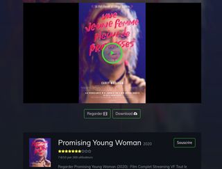 An image from a phishing website offering streams of the movie 'Promising Young Woman.'