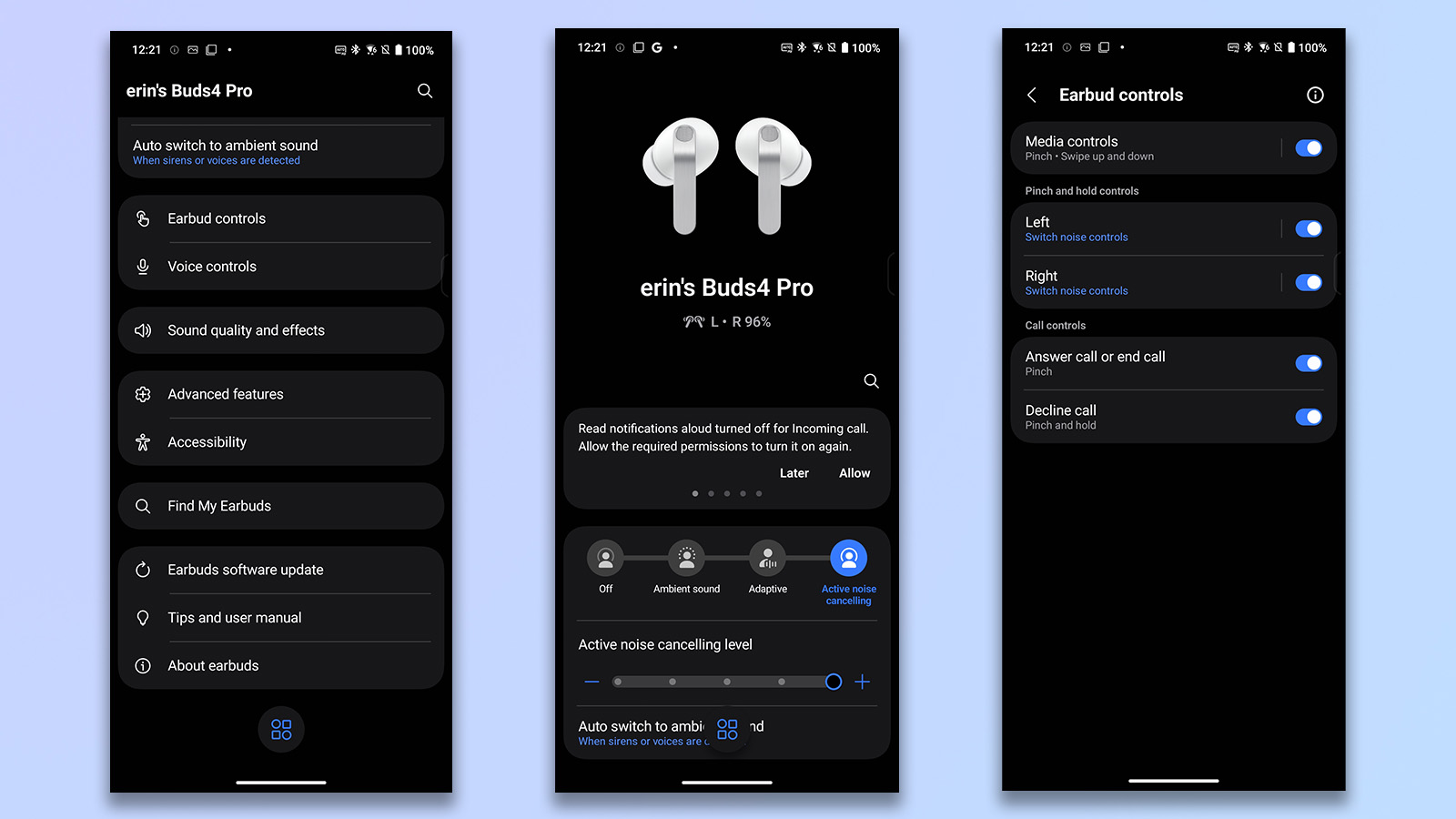 three screenshots from the samsung wearables android app on an asus zenfone