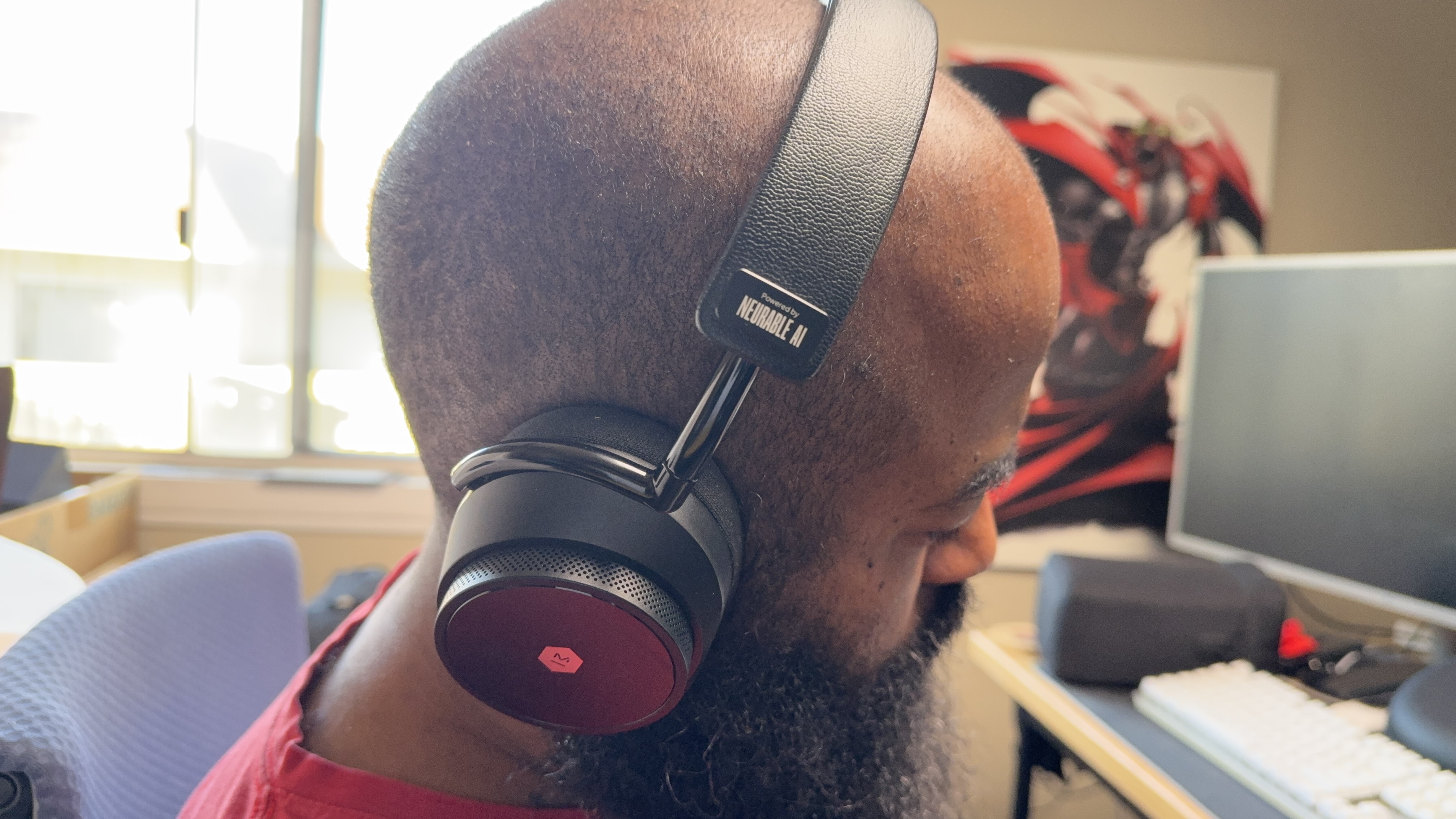 Neurable MW75 Neuro on the head of the reviewer