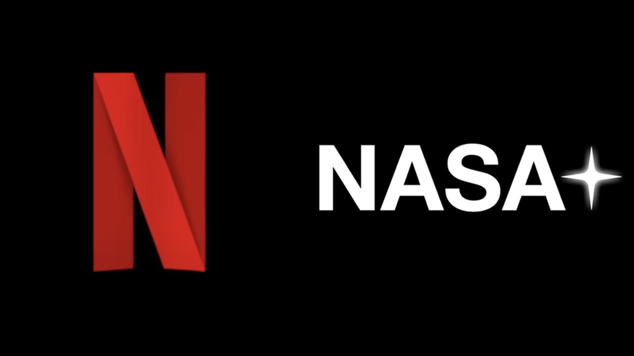 Netflix&#039;s red &#039;N&#039; logo, NASA+ white on black logo. 
