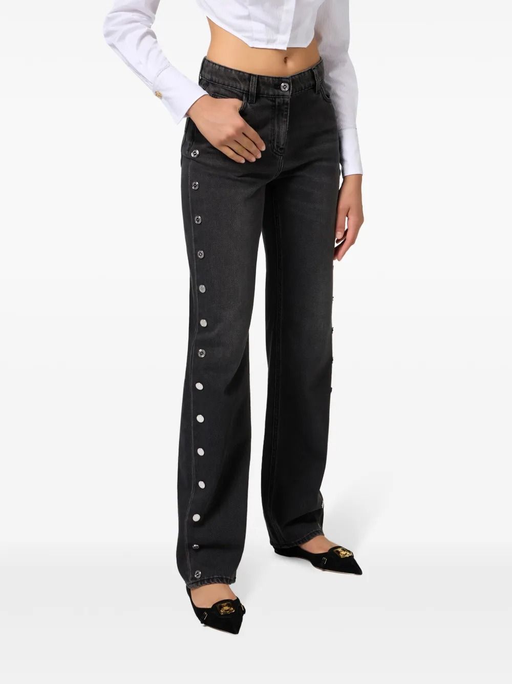Le Bop, Elisabetta Franchi Button-Embellished Jeans | 25