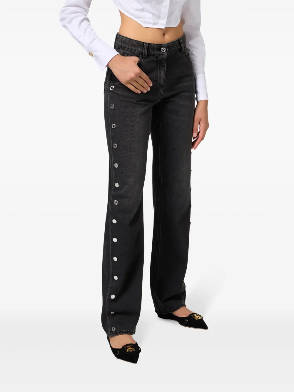 Le Bop, Elisabetta Franchi Button-Embellished Jeans | 25