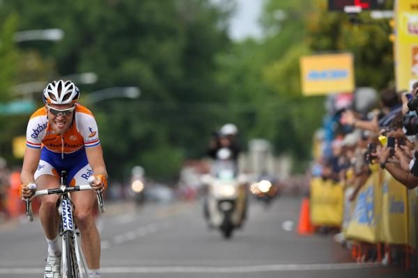 Dutch rider Lars Boom (Rabobank Cycling Team) made a dash for the line with 15 kilometres remaining, but couldn't last.