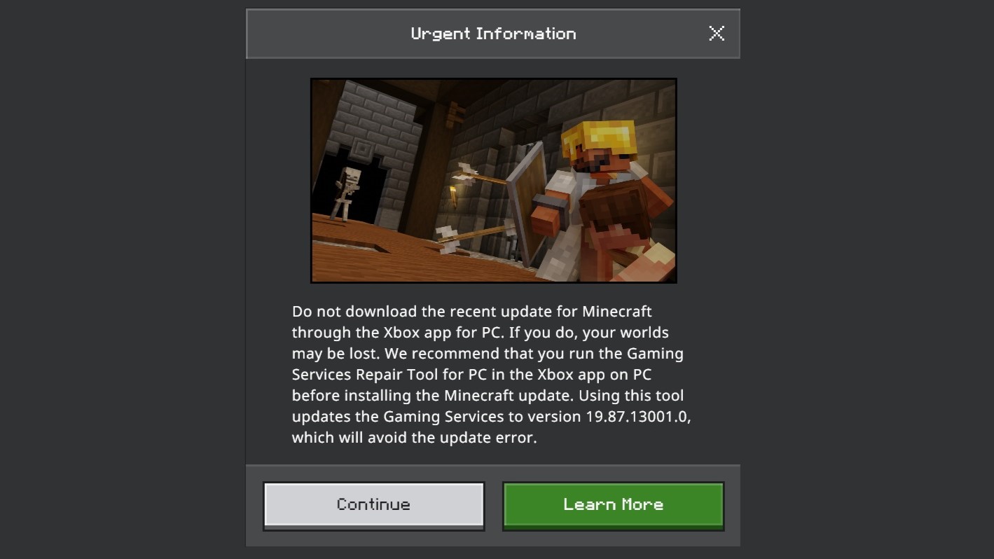 Minecraft urgent message