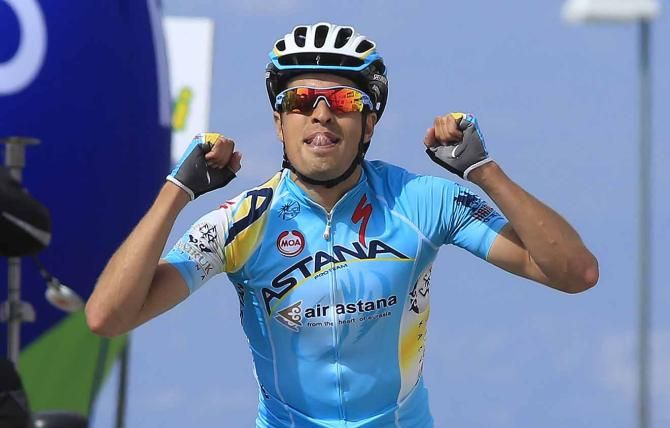 Mikel Landa (Astana) celebrates the win.