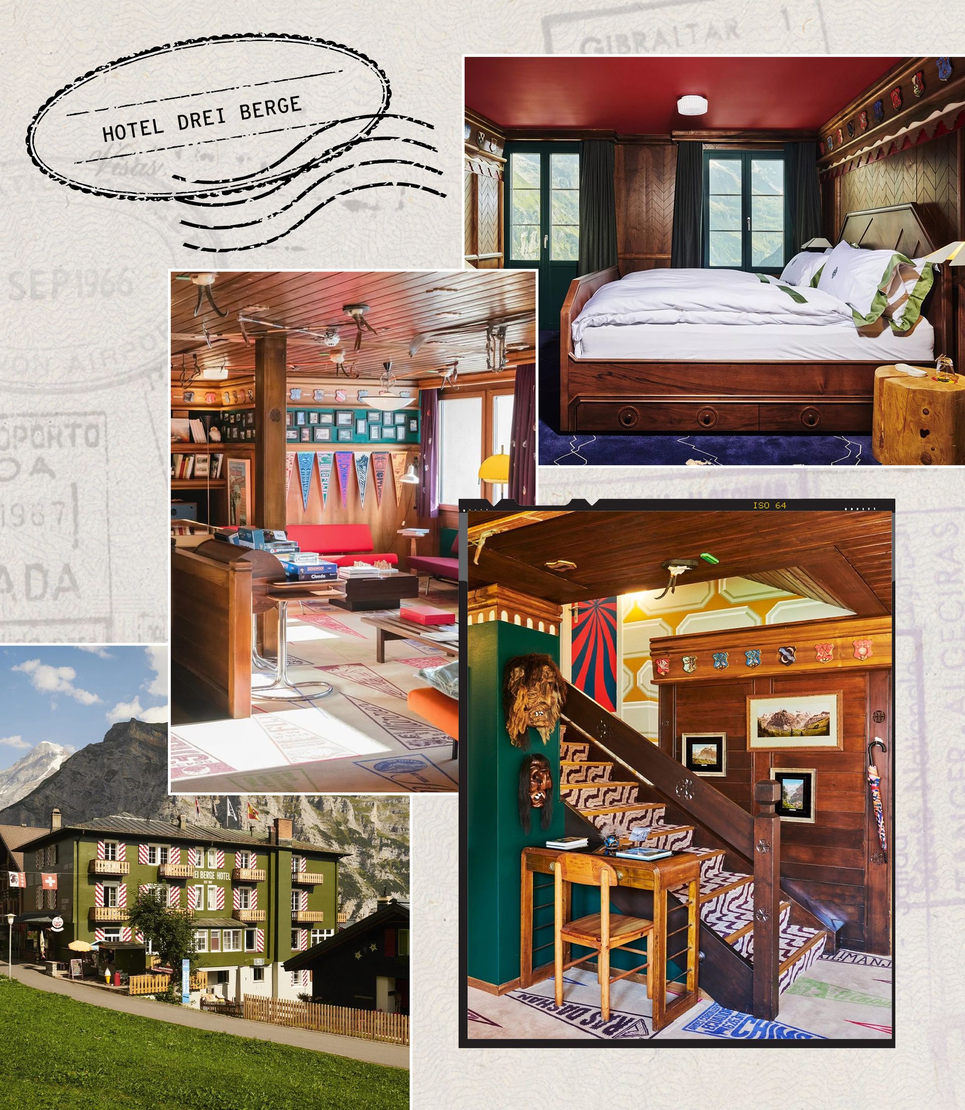 a collage of four images of Hotel Drei Berge