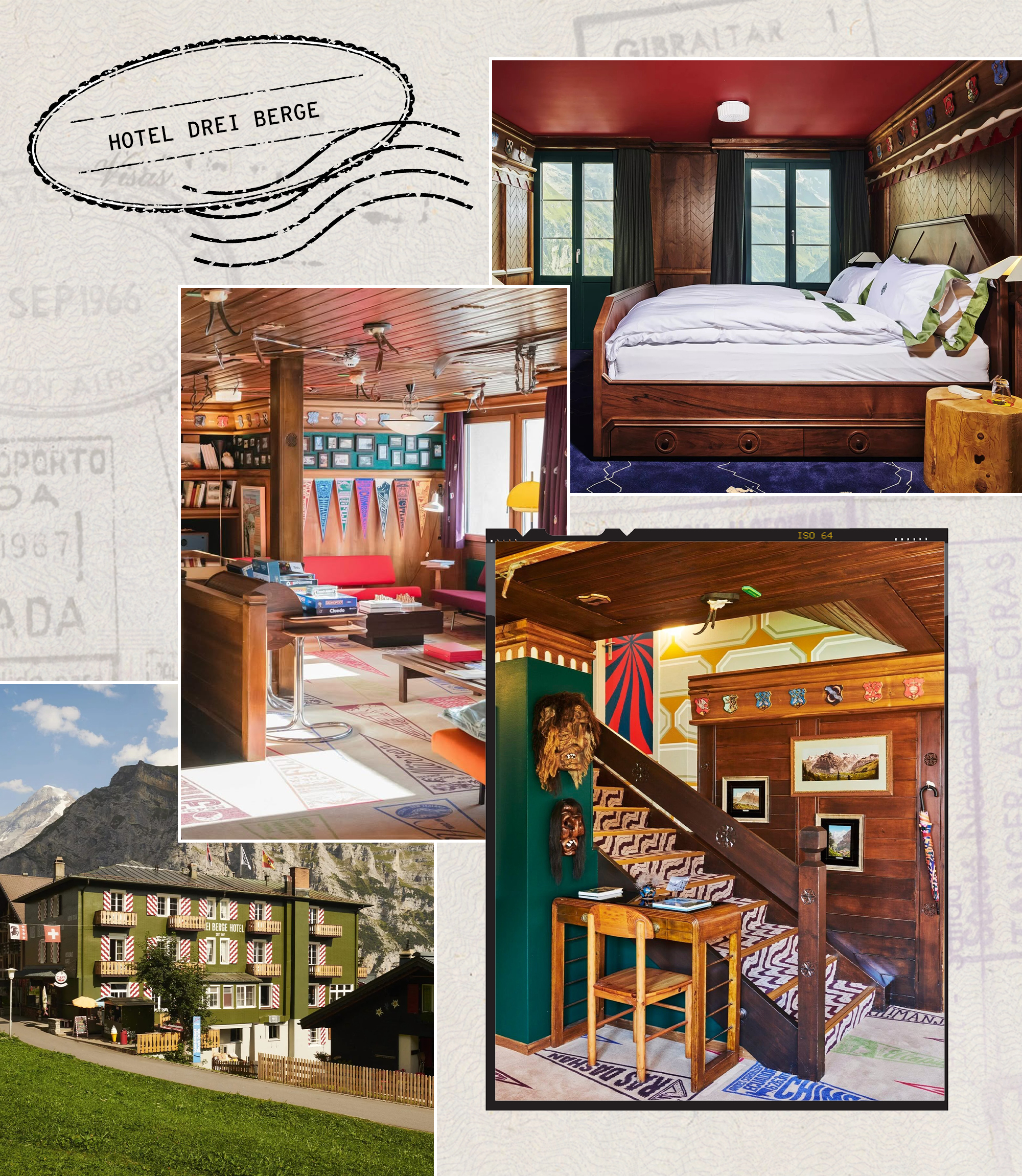 a collage of four images of Hotel Drei Berge