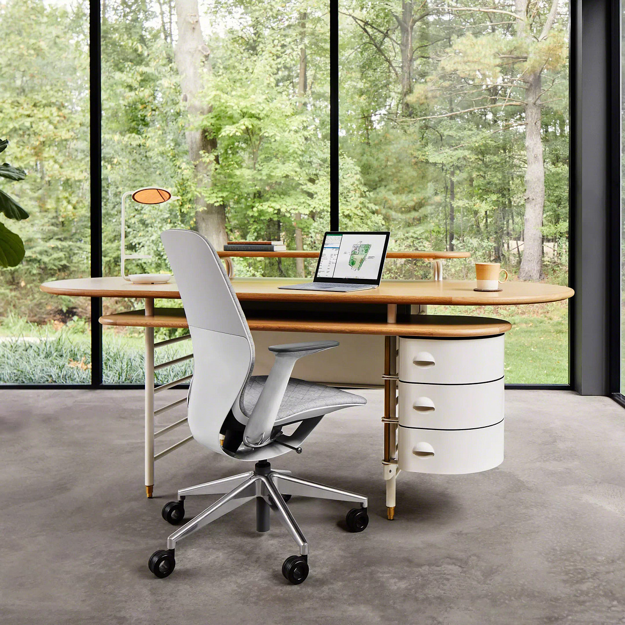 Frank Lloyd Wright steelcase furniture for the office in white