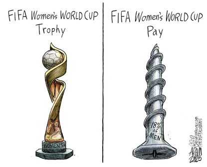 Editorial Cartoon U.S. FIFA USWNT Champions Pay Ratio Screwed