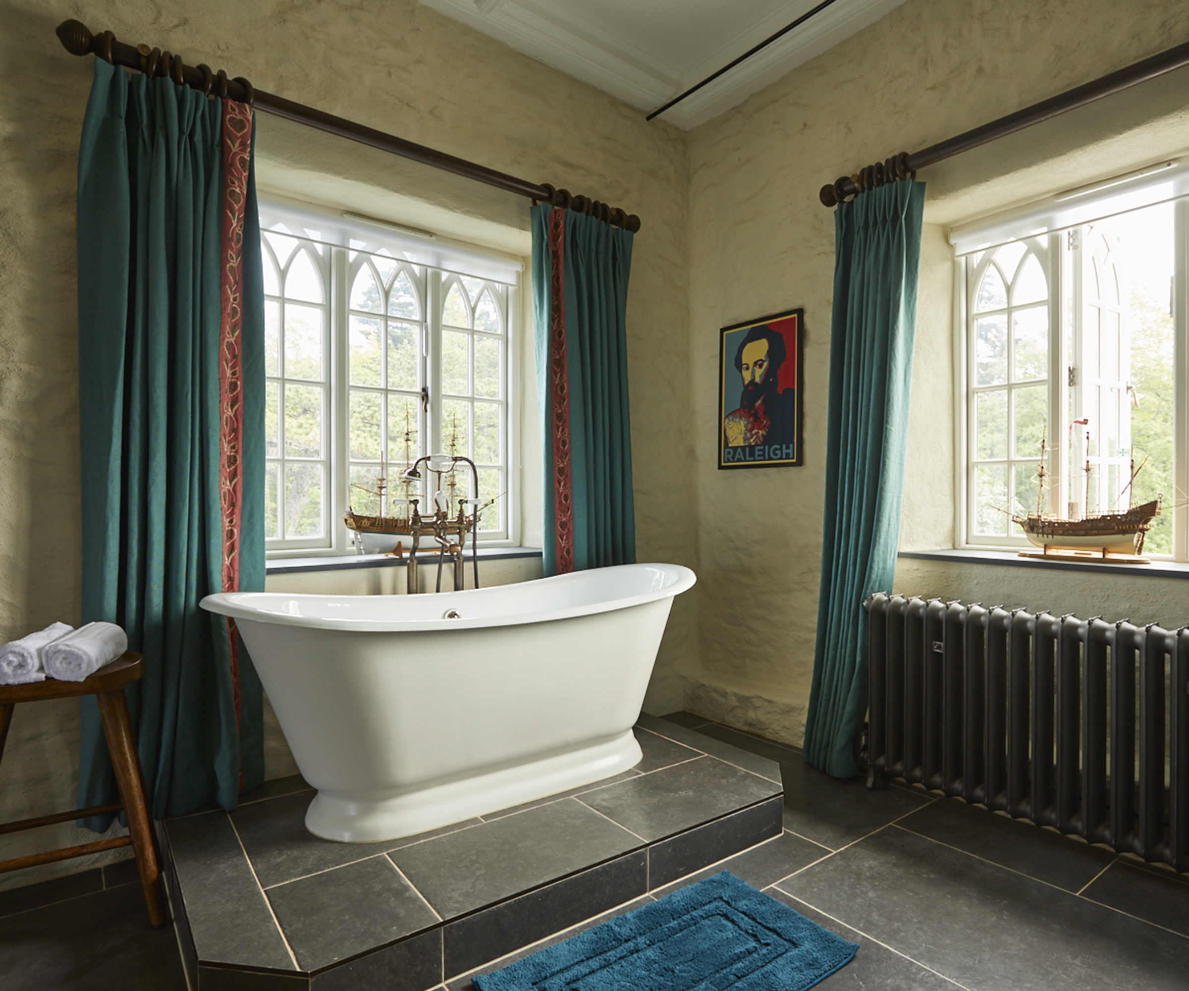 A bathroom in a restored castle