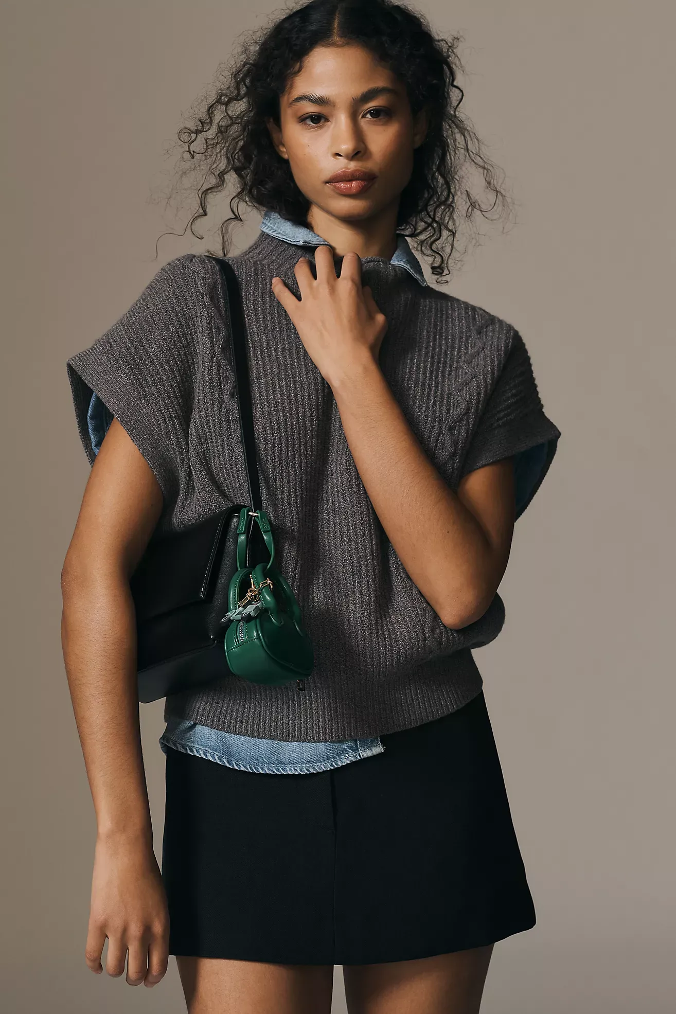 By Anthropologie Mock-Neck Short-Sleeve Ribbed Sweater Vest