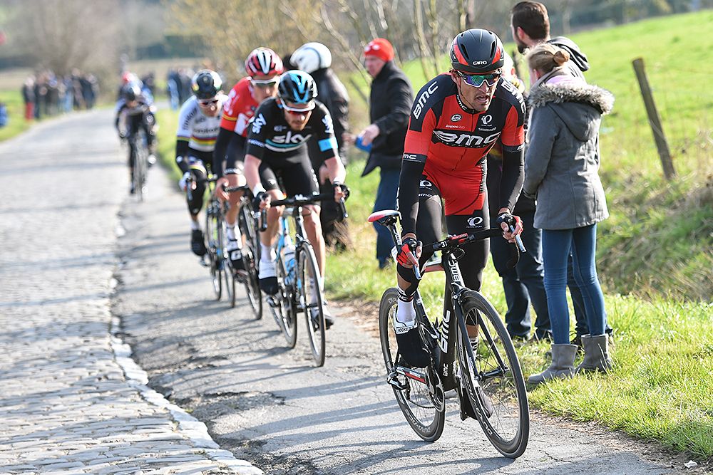 Greg Van Avermaet (BMC) pushing the pace at Omloop Het Nieuwsblad