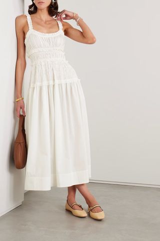 Marianne Shirred Organic Cotton-Poplin Midi Dress