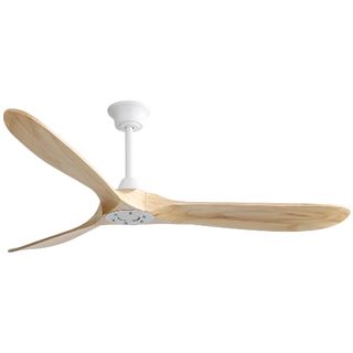 a wooden three blade ceiling fan