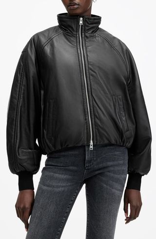 Rowan Funnel Neck Leather Bomber Jacket