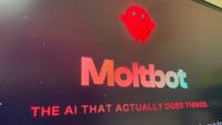 The Moltbot logo on a computer screen, plus a catchphrase underneath.