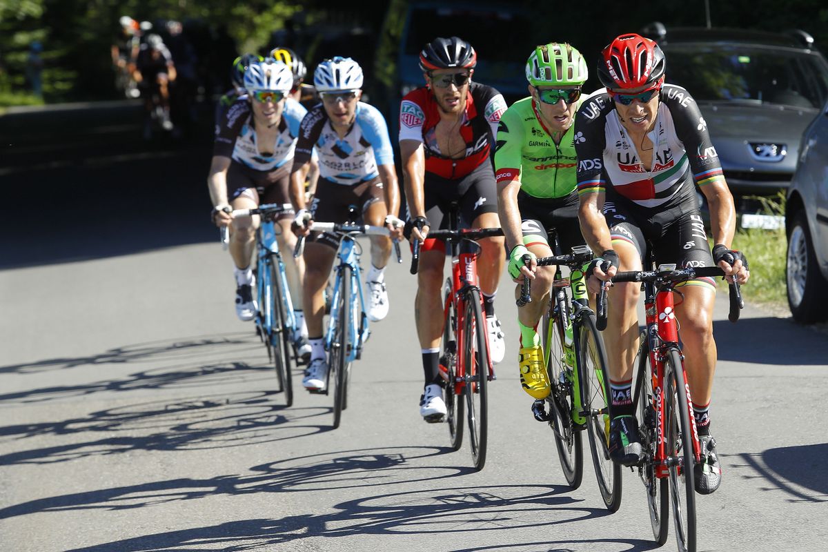 The head of the race on stage 2 of the Tour de Suisse