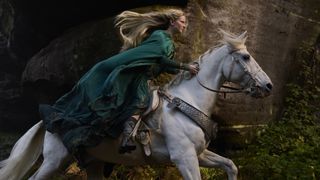 Galadriel rides a galloping horse in The Rings of Power season 2