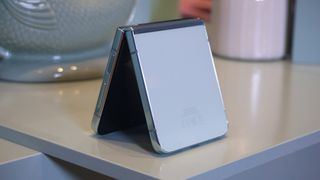 Samsung Galaxy Z Flip 5 hands on A stand angled table