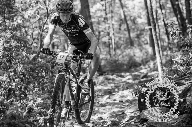 Sam Koerber displays his technical skills through a rocky section of trail