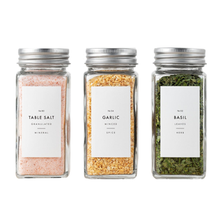 Three spice jars with minimalist labels