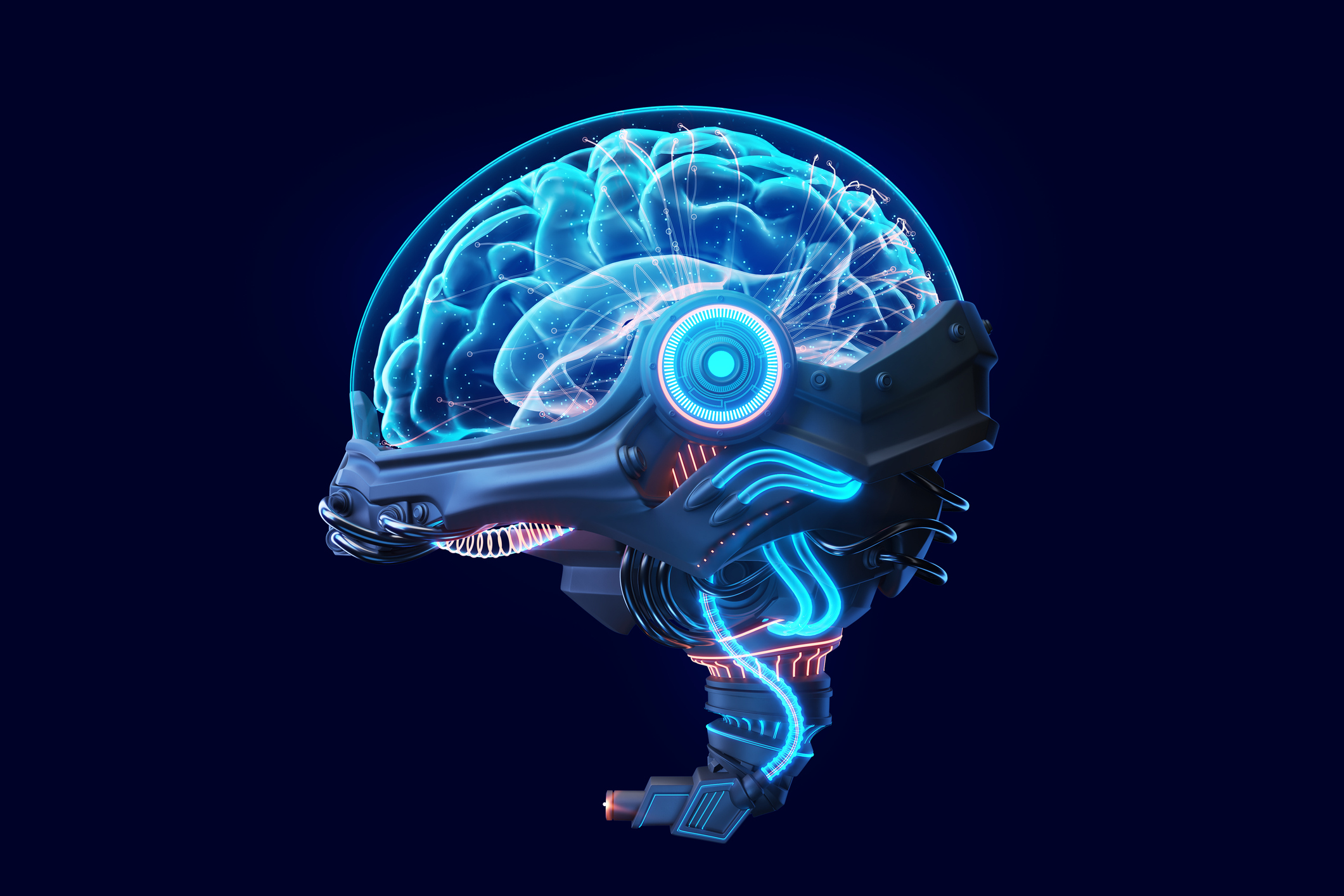 Futuristic AI human brain machine