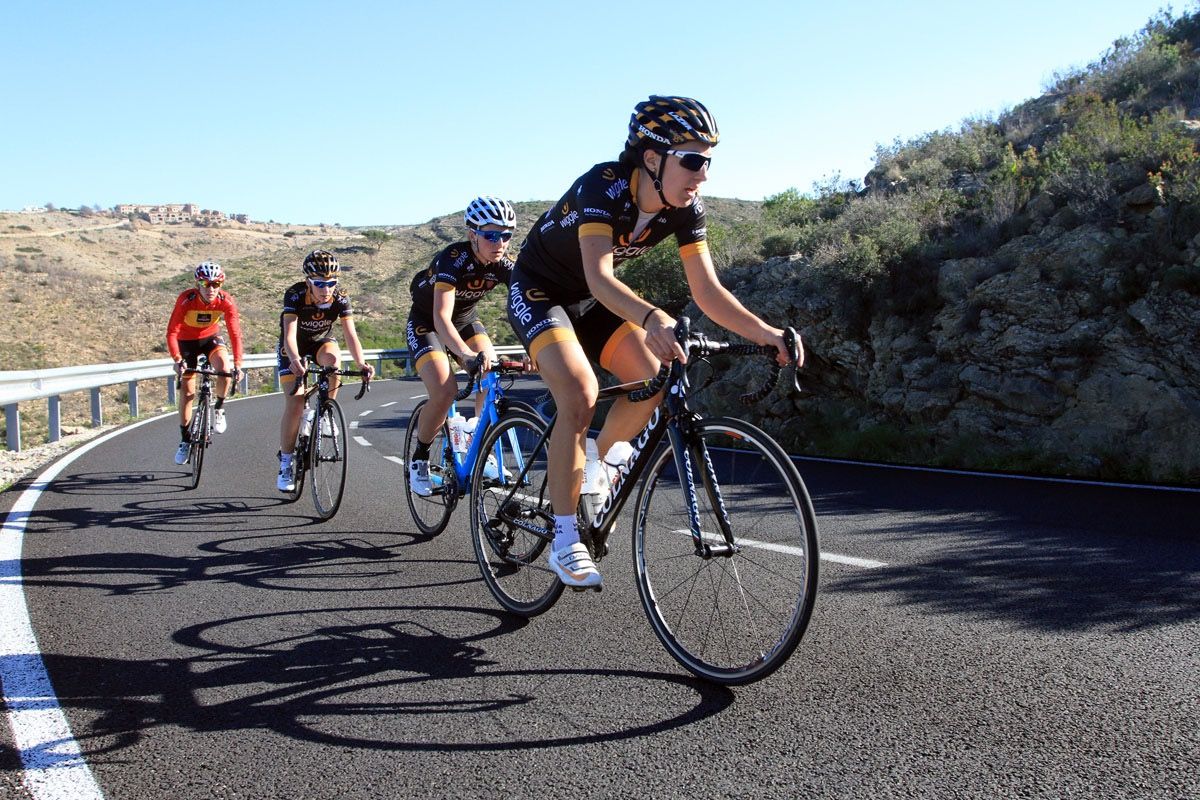 Dani King leads the team during the training ride