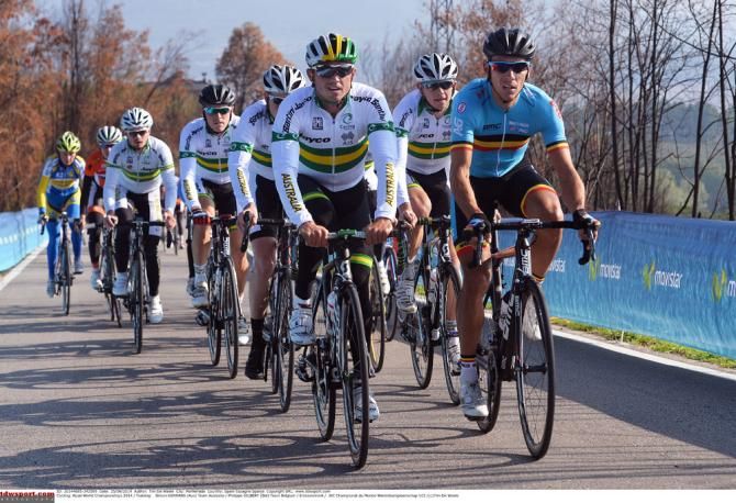 Gilbert drops back to ride with the Belgian team