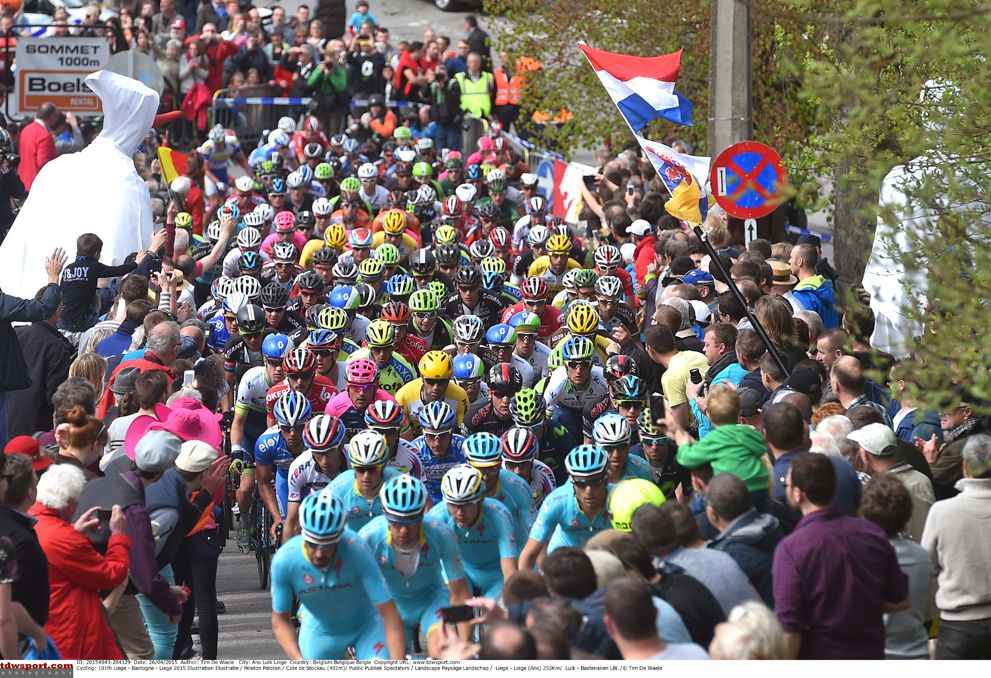 Astana lead the peloton at Liege-Bastogne-Liege
