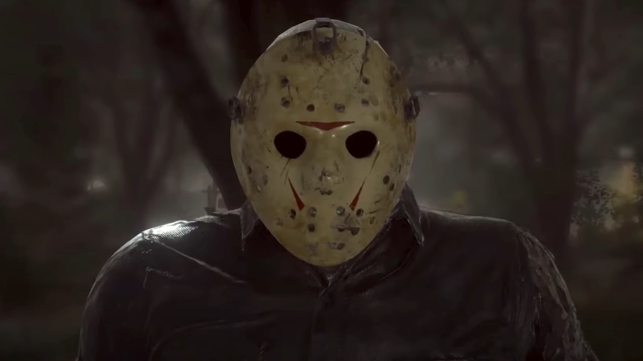 Close-up of Jason Voorhees in mask in Friday the 13th video game (2018)