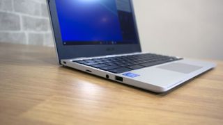A closeup of the Asus Chromebook CX1's left hand ports