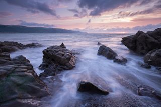 Sunset over Porlock Bay, Exmoor National Park, Somerset, England. Summer (August) 2014.