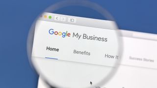 Closeup of Google My Business website under a magnifying glass