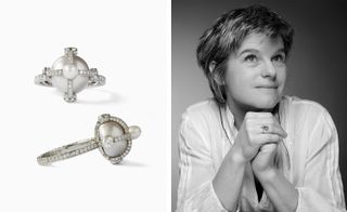 Nadia Morgenthaler, Left, ring in natural pearls, diamond and platinum
