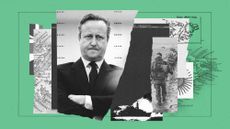 Photo composite of David Cameron, maps of the Falkland Islands and scenes from the 1982 Falklands War