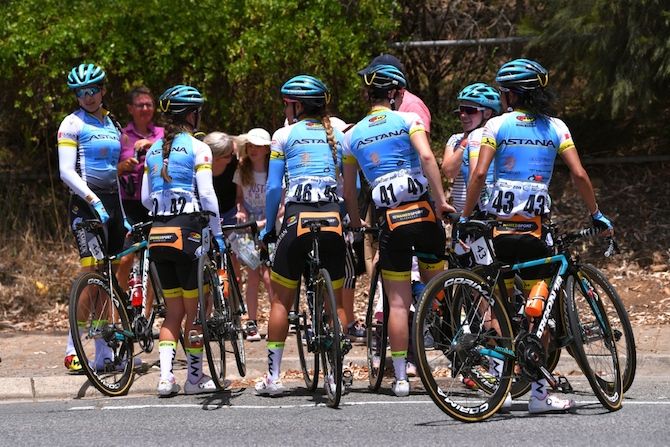 The Astana Women's Team discuss what they need to do to improve on Arlenis Sierra's third place on stage 1 of the 2019 Women's Tour Down Under