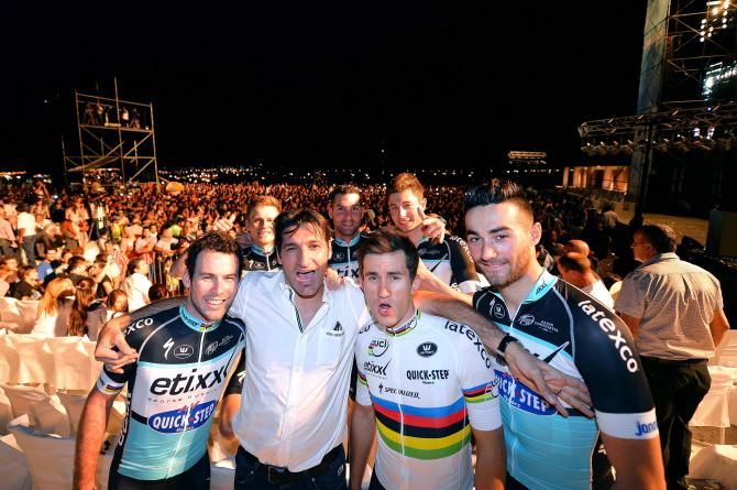 The Etixx riders pose for a selfie-style photo